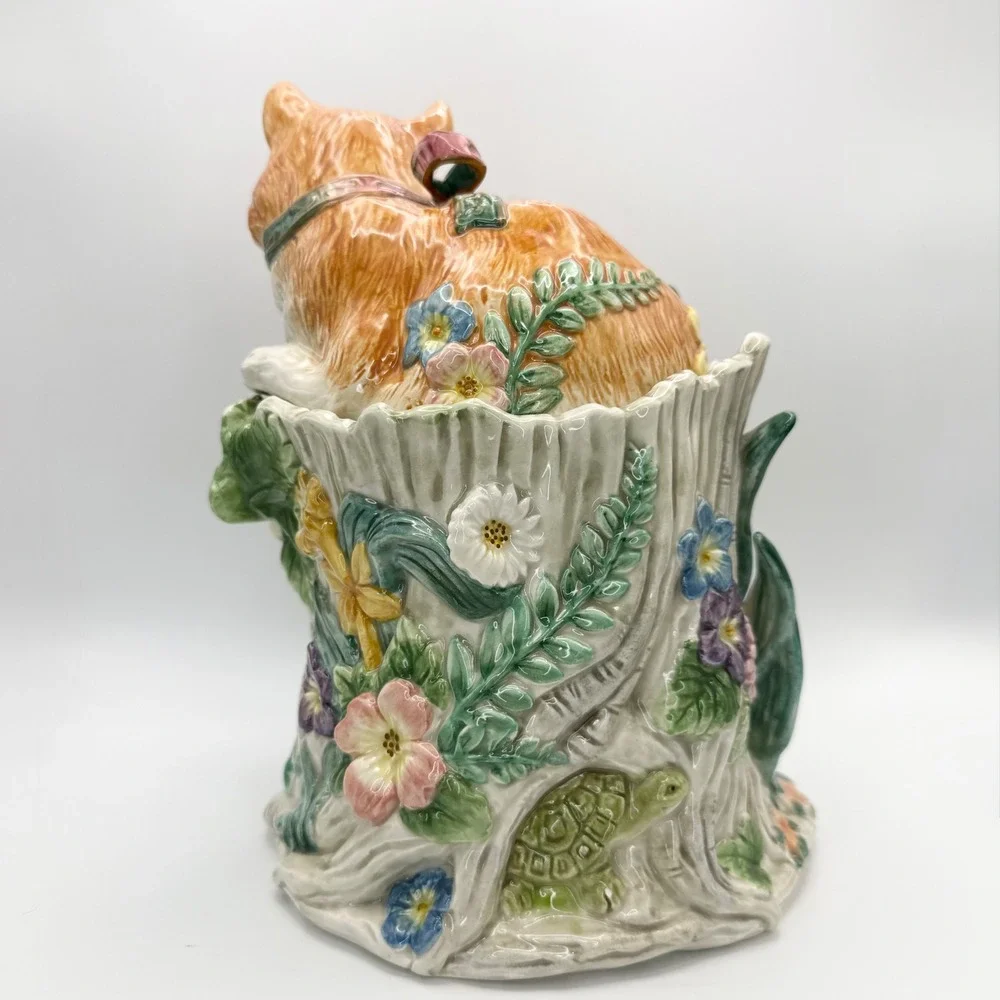 Fitz and Floyd Woodland Spring Fox Cookie Jar Vintage Tree Stump Cottagecore 10
